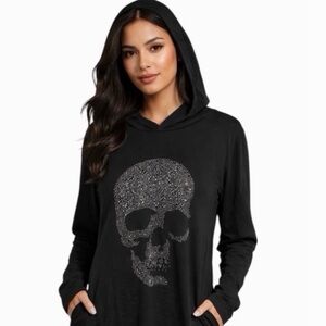 Black Bling Skull Hooded Tunic Top